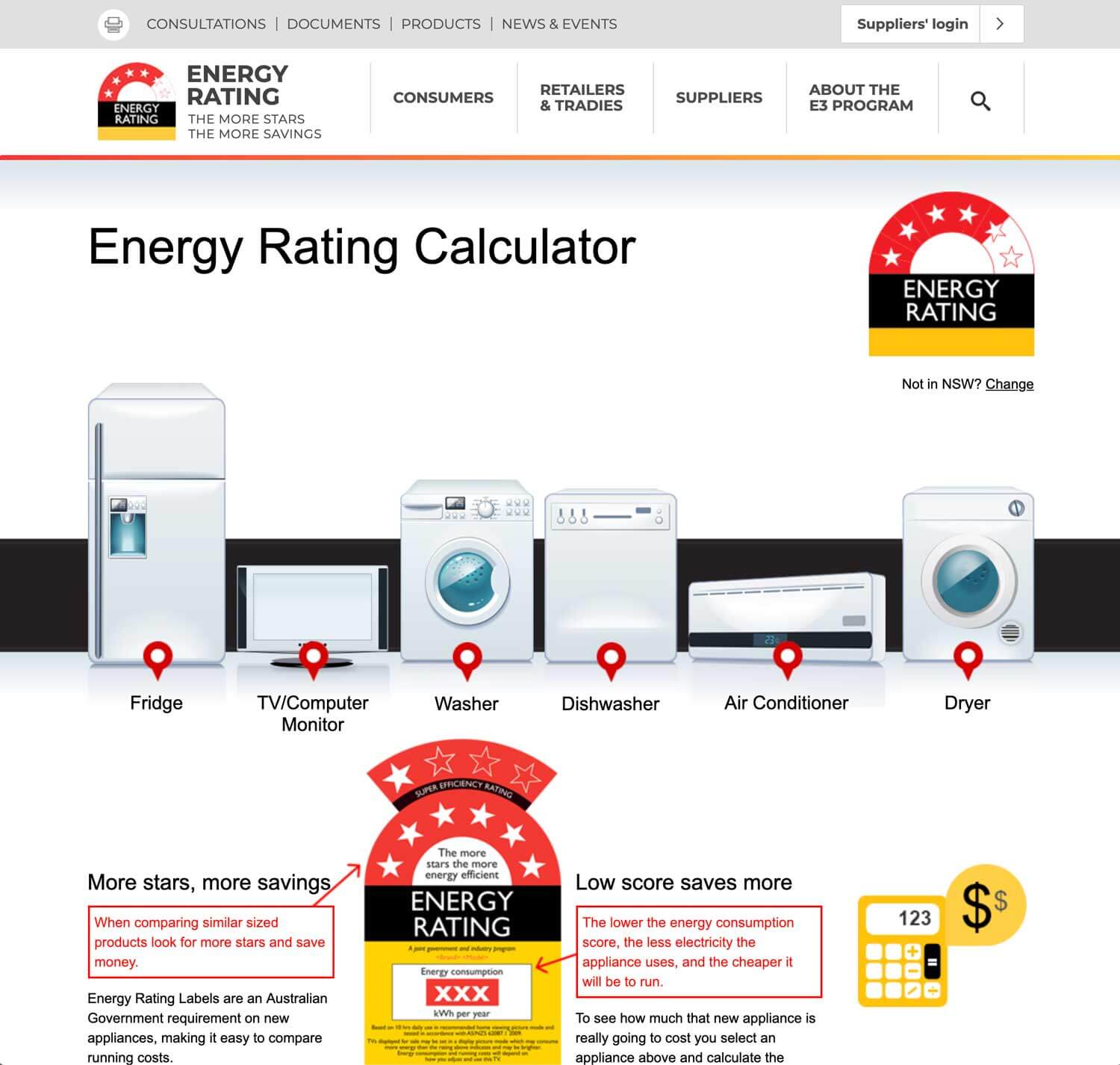 Screenshot of Energy Rating website